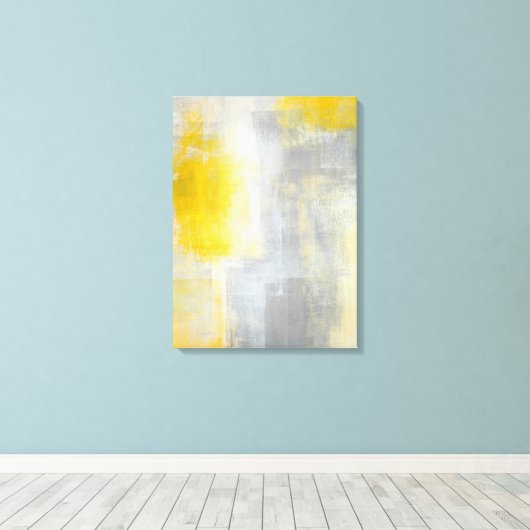 'Silence' Grijs en Geel Abstract Kunstdruk Canvas Afdruk (Insitu (Houten vloer))