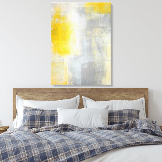 'Silence' Grijs en Geel Abstract Kunstdruk Canvas Afdruk (Insitu (Slaapkamer))