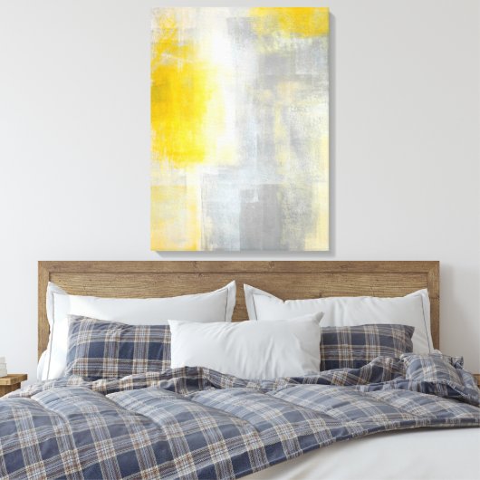 'Silence' Grijs en Geel Abstract Kunstdruk Canvas Afdruk (Insitu (Slaapkamer))