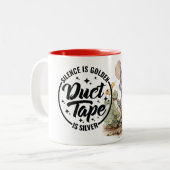 Silence is golden, duct tape is zilveren keramisch tweekleurige koffiemok (Voorkant links)