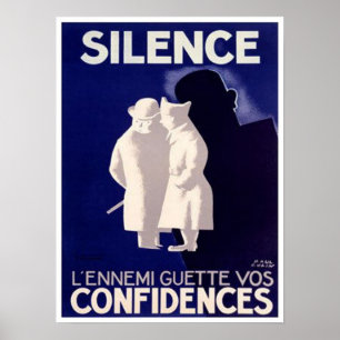 Silence L'ennemi Guette vertrouwt de Franse oorlog Poster