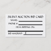 Silent Auction Bid Card (White) BRITISH POUND Visitekaartje (Voorkant)