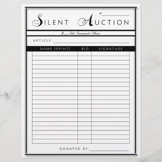 Silent Auction Form - Letter Sized Paper (Voorkant)