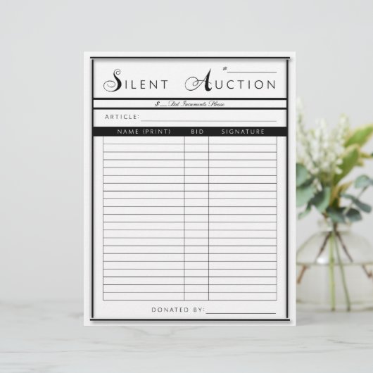 Silent Auction Form - Letter Sized Paper (Staand voorkant)