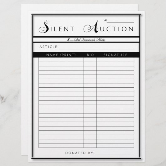 Silent Auction Form - Letter Sized Paper (Voorkant / Achterkant)