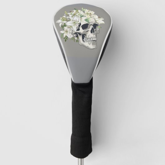 Silent Bloom: Schedel en witte lelies Golfheadcover (Voorkant)