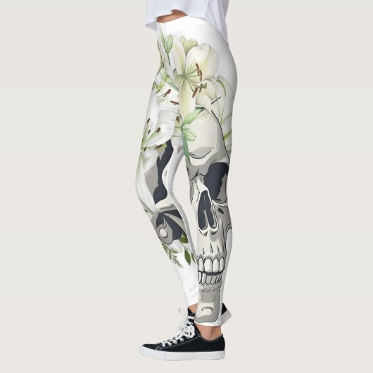 Silent Bloom: Schedel en witte lelies Leggings (Links)