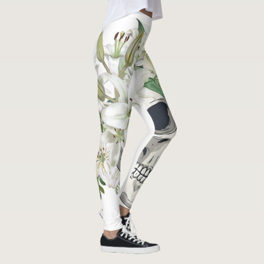 Silent Bloom: Schedel en witte lelies Leggings (Rechts)