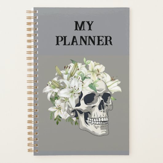 Silent Bloom: Schedel en witte lelies Planner (Voorkant)