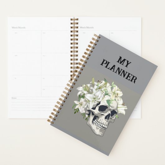 Silent Bloom: Schedel en witte lelies Planner (Display)