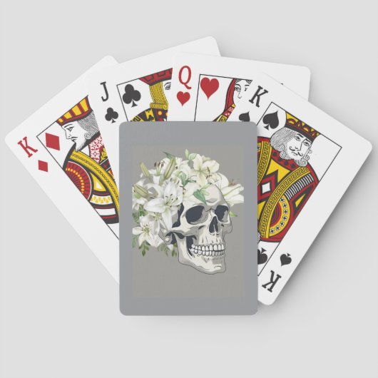 Silent Bloom: Schedel en witte lelies Pokerkaarten (Achterkant)