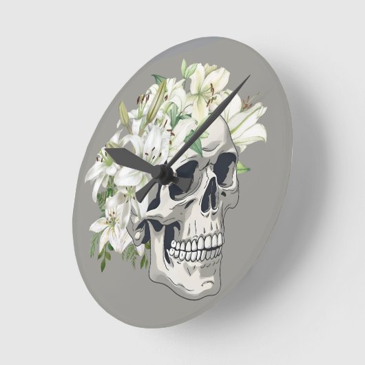 Silent Bloom: Schedel en witte lelies Ronde Klok (Hoek)