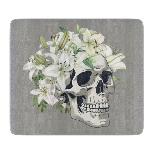 Silent Bloom: Schedel en witte lelies Snijplank (Voorkant)