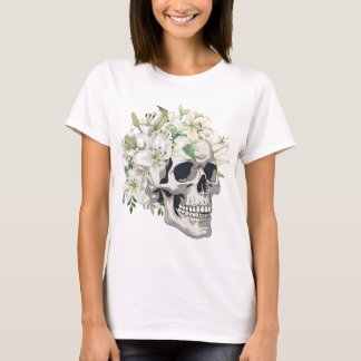 Silent Bloom: Schedel en witte lelies T-shirt
