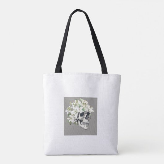 Silent Bloom: Schedel en witte lelies Tote Bag (Achterkant)