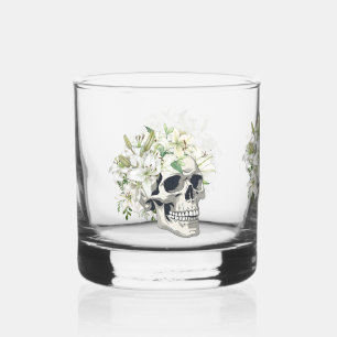 Silent Bloom: Schedel en witte lelies Whisky Glas