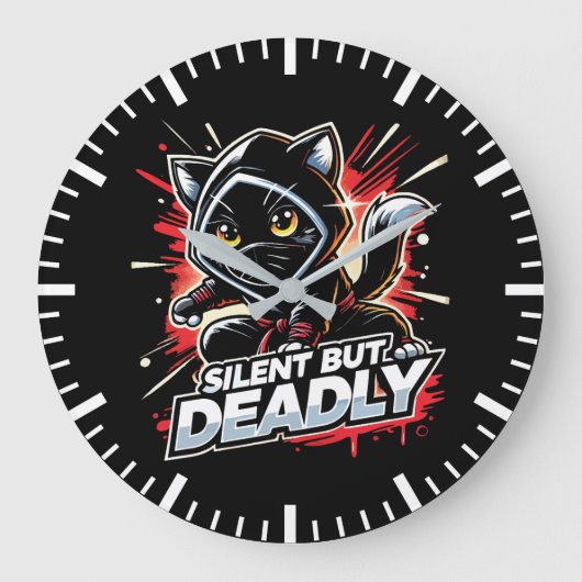 Silent But Deadly - Schattigee Ninja Cat Grote Klok (Voorkant)