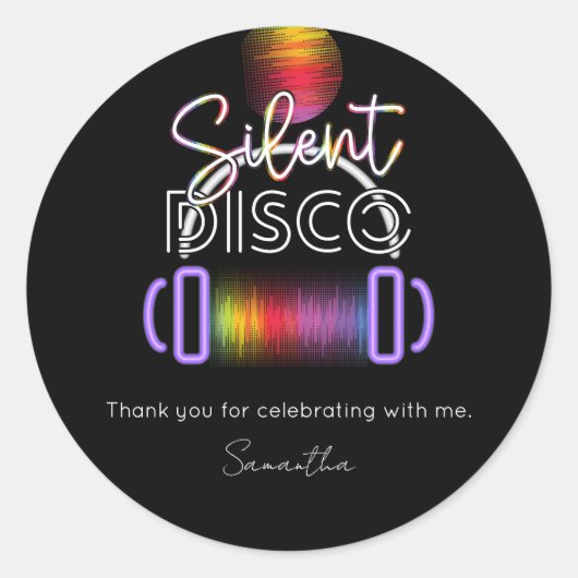 Silent Disco Neon Hoofdtelefoon Volwassen Verjaard Ronde Sticker (Voorkant)