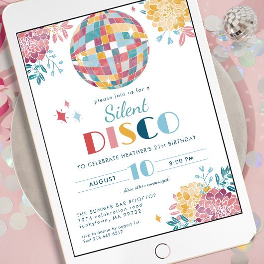 Silent Disco Party 70's Thema Verjaardagsuitnodigi Kaart