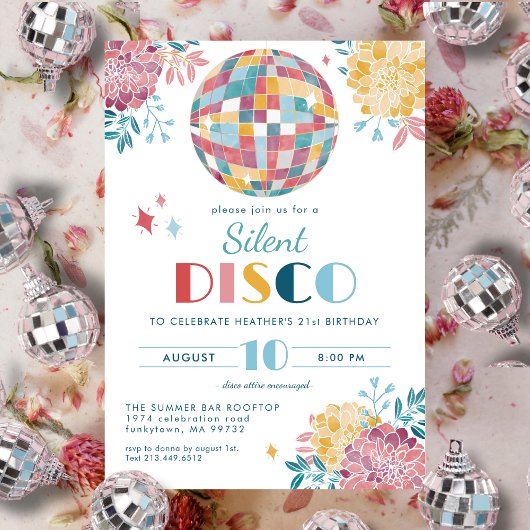 Silent Disco Party 70's Thema Verjaardagsuitnodigi Kaart