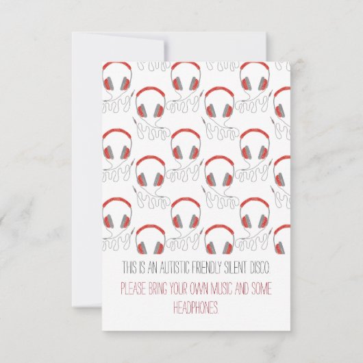 Silent disco-verjaardagsuitnodiginghoofdtelefoons kaart (Achterkant)