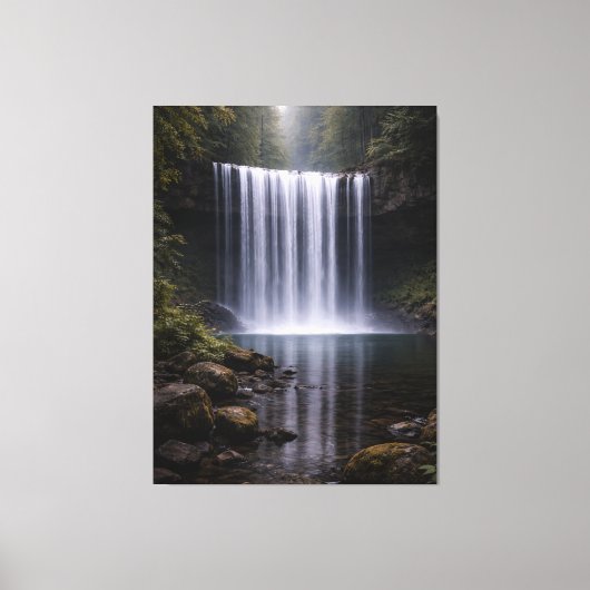 Silent Forest Waterfall – Calm Nature Landscape Canvas Afdruk (Voorkant)