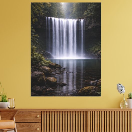 Silent Forest Waterfall – Calm Nature Landscape Canvas Afdruk (Insitu (Woonkamer))