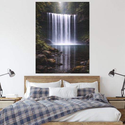 Silent Forest Waterfall – Calm Nature Landscape Canvas Afdruk (Insitu (Slaapkamer))