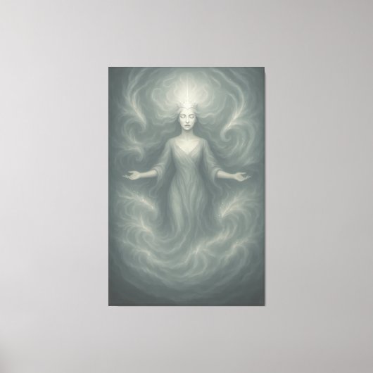  Silent Goddess of Pure Light – Ethereal White Aur Canvas Afdruk (Voorkant)