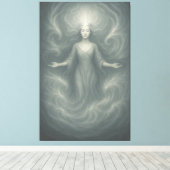  Silent Goddess of Pure Light – Ethereal White Aur Canvas Afdruk (Insitu (Houten vloer))