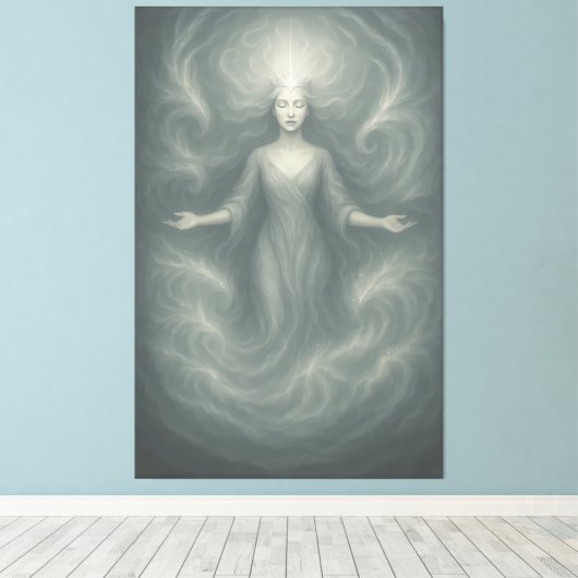 Silent Goddess of Pure Light – Ethereal White Aur Canvas Afdruk (Insitu (Houten vloer))