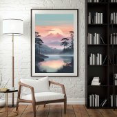 Silent Horizon – Misty Sunrise boven Mountain Lake Poster