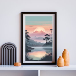 Silent Horizon – Misty Sunrise boven Mountain Lake Poster