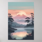 Silent Horizon – Misty Sunrise boven Mountain Lake Poster (Voorkant)