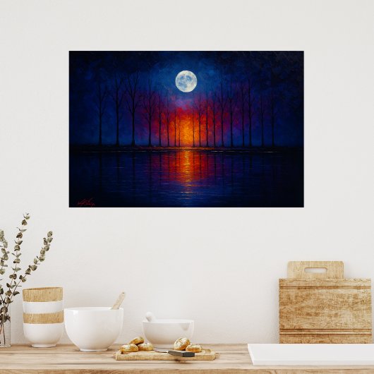 Silent Horizon - Moon Over Water Poster (Keuken)