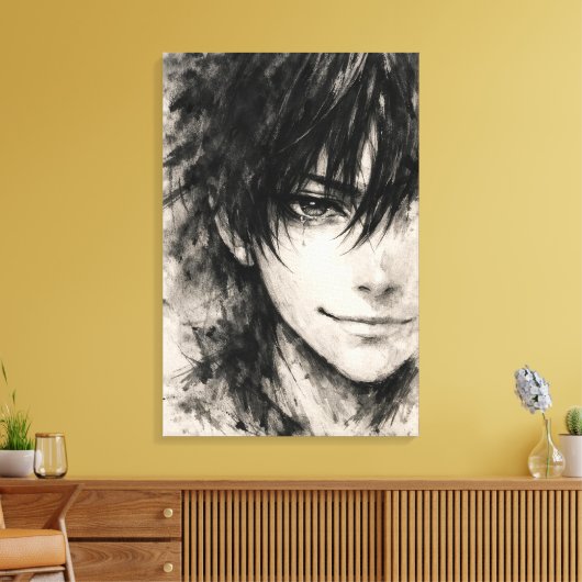 Silent Mask – Emotional Ink Portrait Canvas Print (Insitu (Woonkamer))