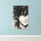 Silent Mask – Emotional Ink Portrait Canvas Print (Insitu (Houten vloer))