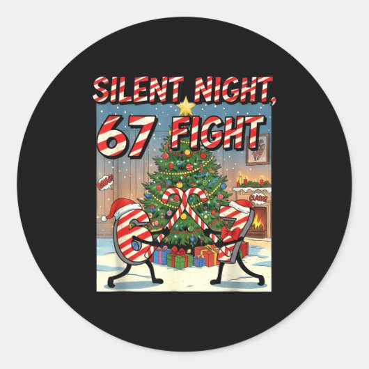 Silent Night 67 Fight Christmas Cartoon Tee  Ronde Sticker (Voorkant)