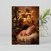 Silent Night Baby Eerste Kerst Modern Script Folie Feestdagenkaart (Staand Voorkant)