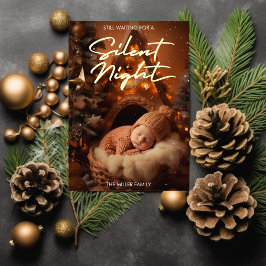 Silent Night Baby Eerste Kerst Modern Script Folie Feestdagenkaart