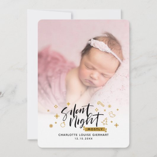 Silent Night Baby Foto's Kerstmis Geboorte Aankondiging (Voorkant)