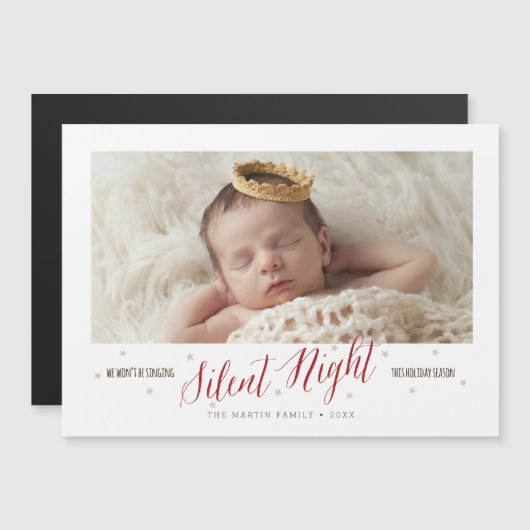 Silent Night Baby's eerste kerst magnetische Kaart (Voorkant / Achterkant)