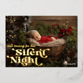Silent Night Baby's eerste Kerstmis minimale retro Folie Feestdagenkaart (Voorkant)