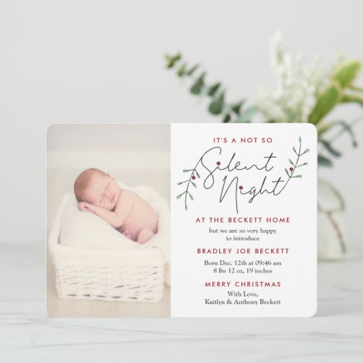 Silent Night Birth Announcement Kaart (Staand voorkant)