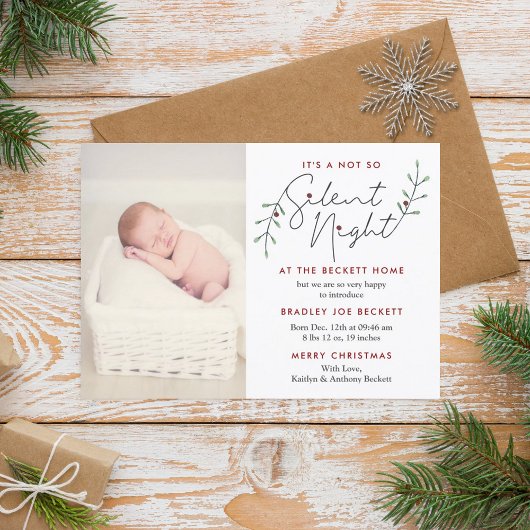 Silent Night Birth Announcement Kaart