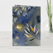 Silent Night Blue Gold Festive Holiday Waterverf Feestdagen Kaart (Achterkant)