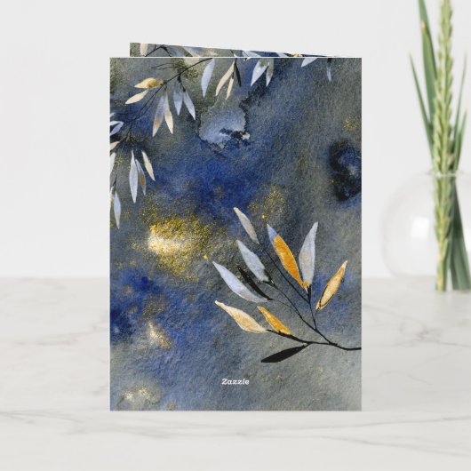 Silent Night Blue Gold Festive Holiday Waterverf Feestdagen Kaart (Achterkant)