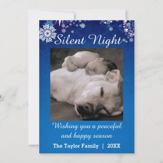 Silent Night Blue Snow-fotokerstkaart Feestdagenkaart (Voorkant)
