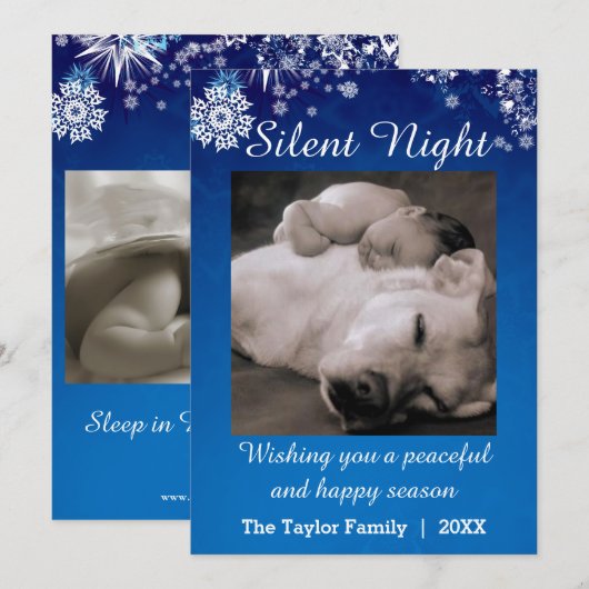 Silent Night Blue Snow-fotokerstkaart Feestdagenkaart (Voorkant / Achterkant)