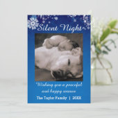 Silent Night Blue Snow-fotokerstkaart Feestdagenkaart (Staand voorkant)